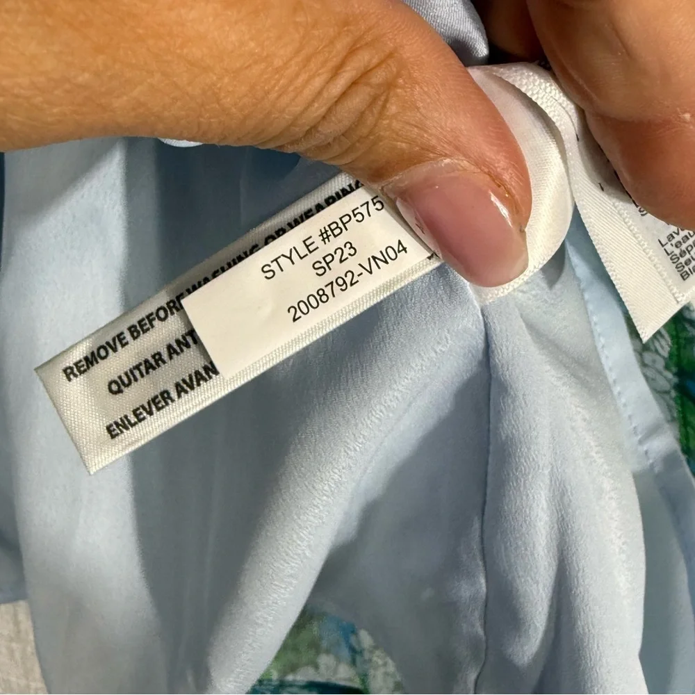 J. Crew Blue Green Floral Puff-Sleeve Blouse